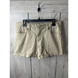Faded Glory Womens Khaki Chino Shorts Size 14 Tan Stretch Cotton Cuffed Summer
